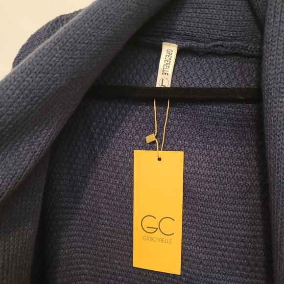 Grecerelle Shawl Collar Open Front Cardigan Navy Acrylic NWT Size L Oversized - Picture 3 of 6